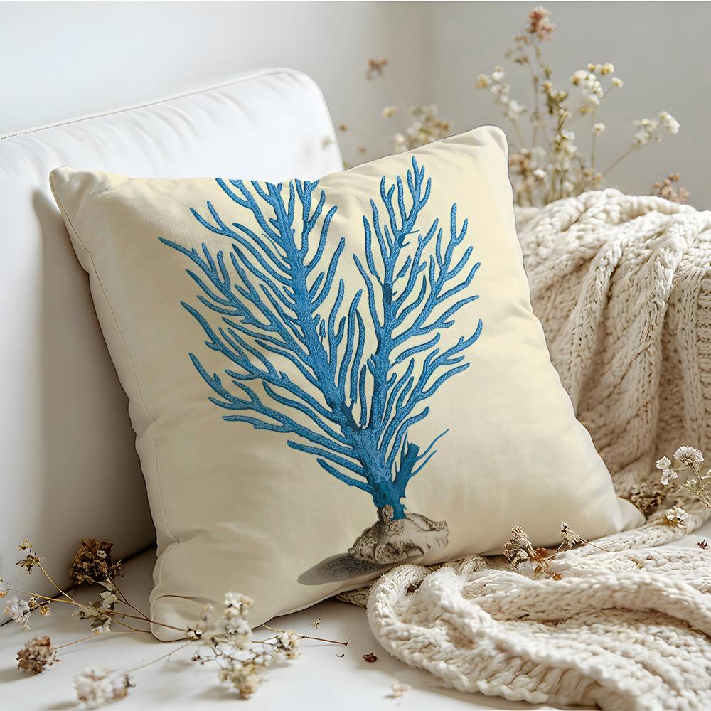 Cushion Cover Linen SkinFriendly Soft Decorative Case For Sofa Home Decor Blue Sea Creature Coral Shrimp Pillow cover