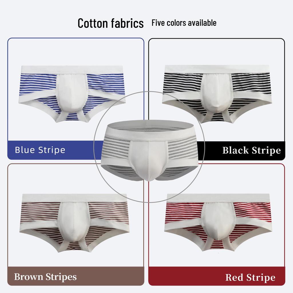 2025 Мужские классические полосатые трусы-слипы с низкой посадкой - Сексуальные, из чистого хлопка, высокоэластичные