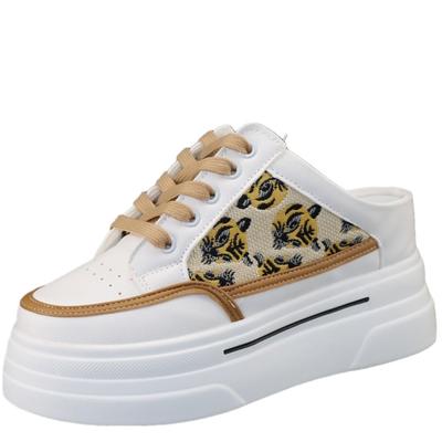 Модные 8 см парусиновые полутапочки женская верхняя одежда лето новые толстые подошвы увеличивающие рост внутри без каблука кроссовки без застежек белые сандалии