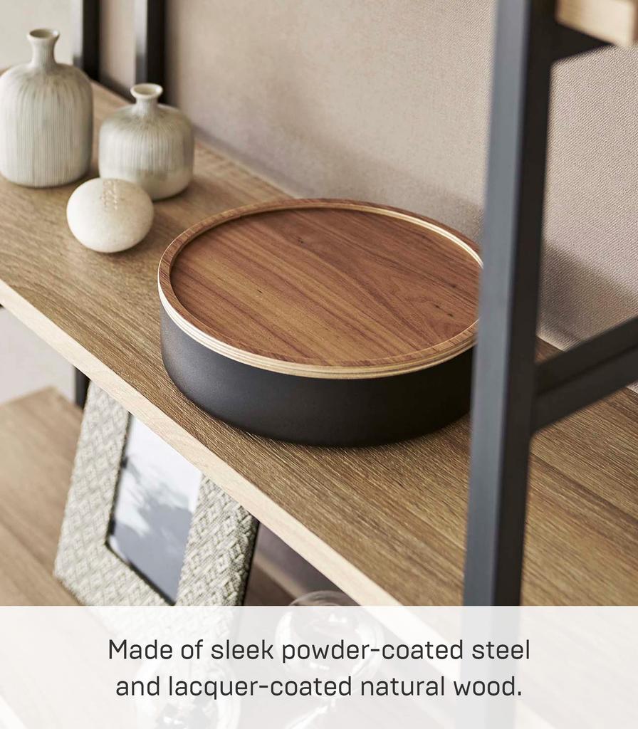 Ящик для хранения Yamazaki Jitsugyo с круглой крышкой, коричневая крышка RIN RIN, трансформируется в поднос для хранения 5800 (Ямадзаки) приблизительно. Ш22.2XГ22.2XВ6см