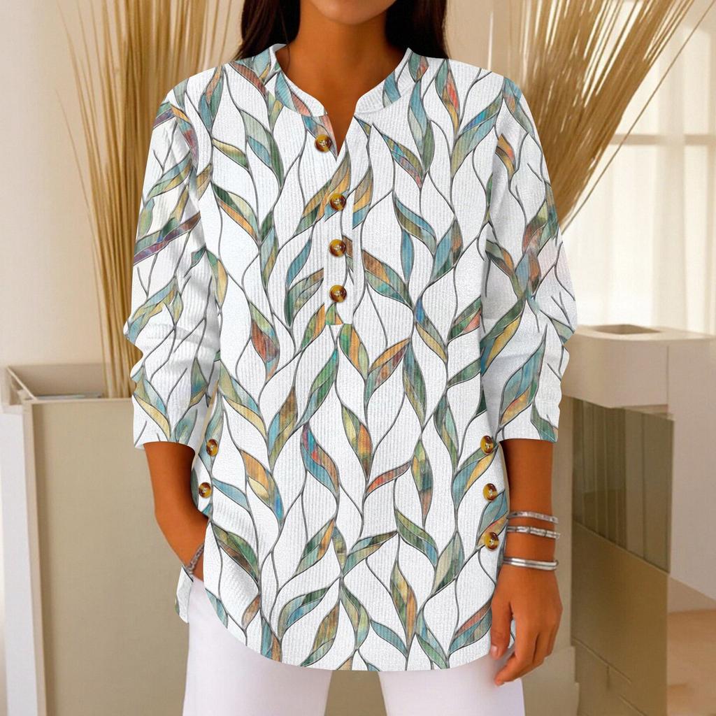 Женский модный пуловер с длинными рукавами и рождественским принтом, с воротником на пуговицах