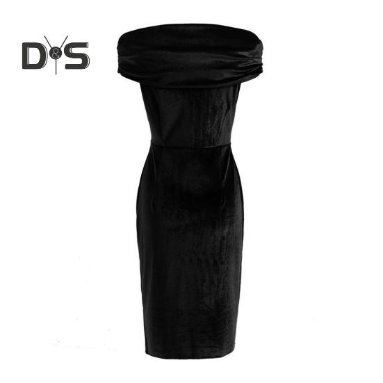 Sumer Evening Dress Off Shoulder Strapless Velvet Skinny Sheath Solid Color Sleeveless Backless Cocktail Party Prom Midi Dress