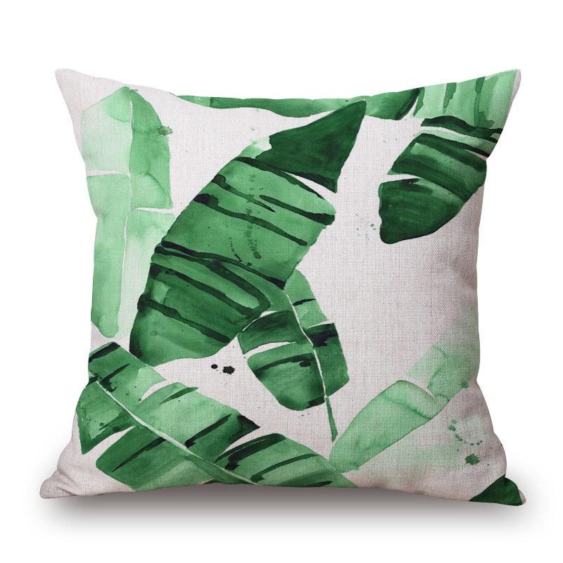 Роскошная хлопково-льняная наволочка с зелеными листьями для декора дивана и автомобиля