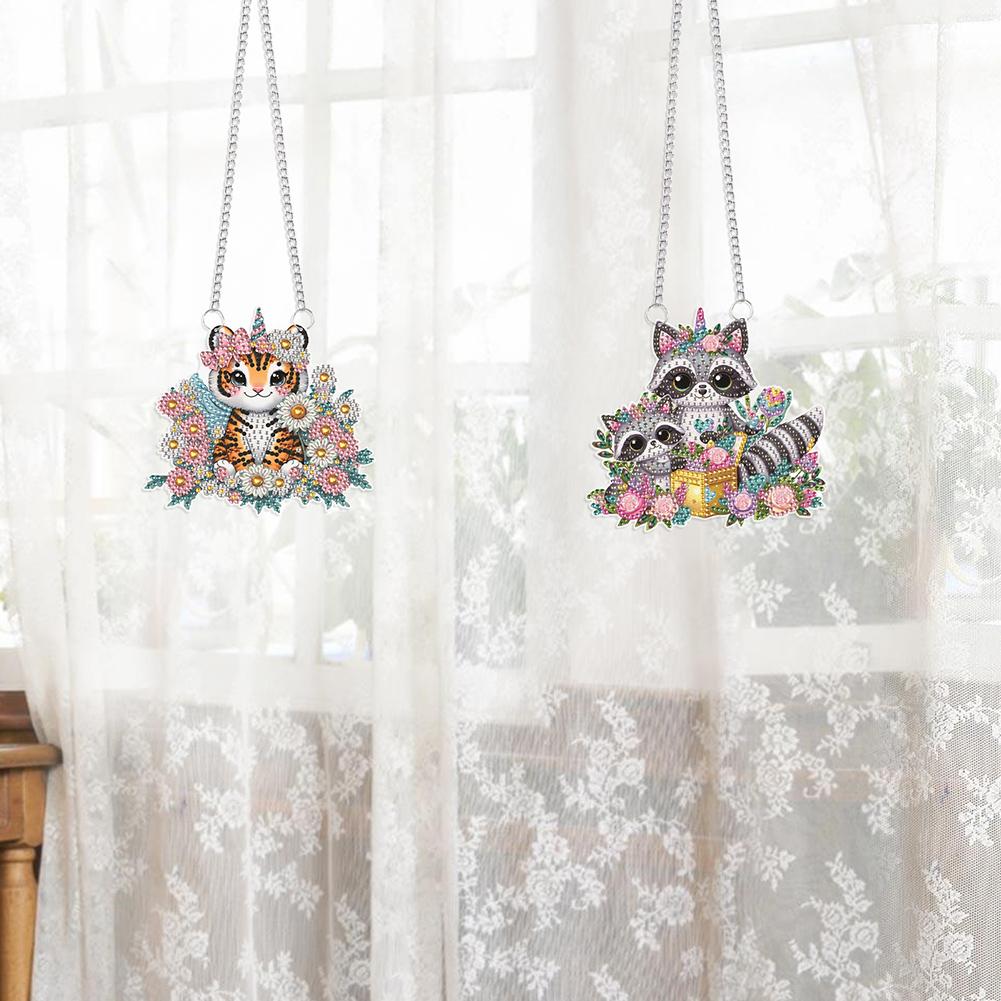 2pcs Animal 2D Flat DIY Special Shape Hanging Diamond Art Kits Diamond Painting Set Diamond Art Pendant Wall Door Decoration