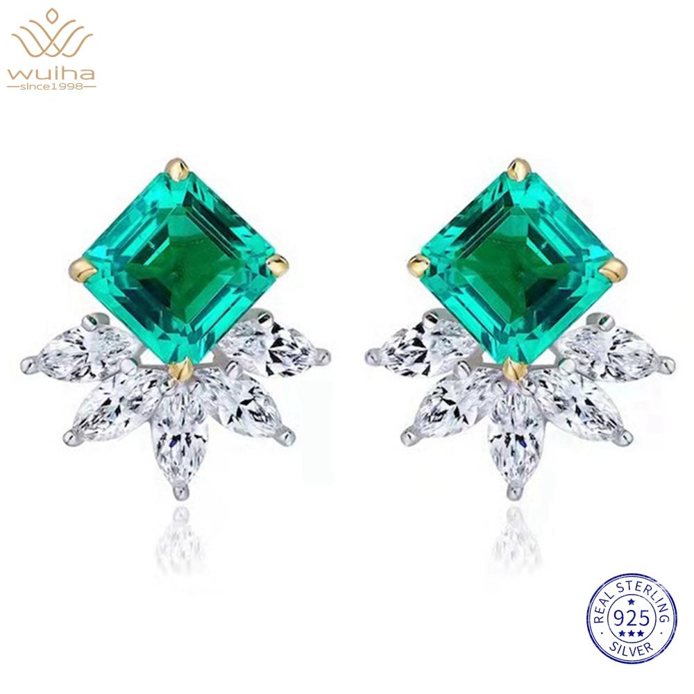 WUIHA 100% 925 Sterling Silver Asscher Cut 1.5 CT Emerald High Carbon Diamond Gemstone Ear Studs Earrings Fine Jewelry Wholesale