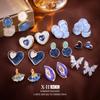 Серьги-пусеты «Серебряная игла» с синими бабочками и сердечками для женщин - Стиль «Мори-гёрл», Сладкий и роскошный дизайн
