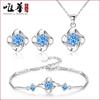 Huopin Lucky Clover Necklace Pendant Set, Female Summer Couple Bracelet, Cute And Elegant Blue Leaf Ear Jewelry