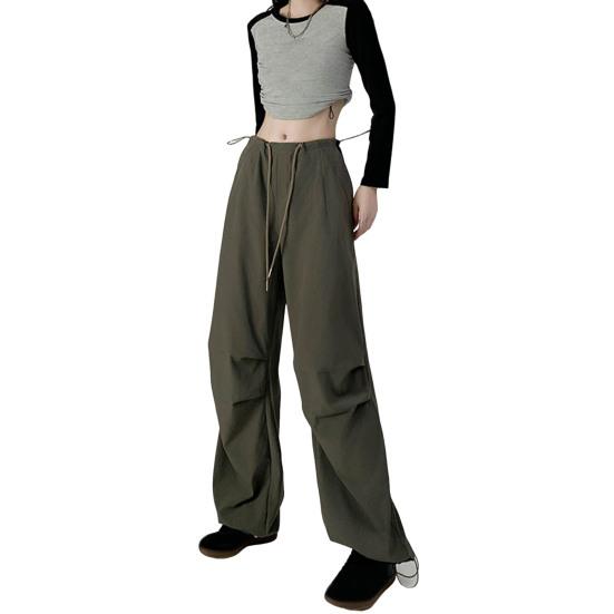Женские брюки-карго с эластичной высокой талией, регулируемые на шнурке, длинные брюки, однотонные, широкие повседневные брюки для повседневной носки