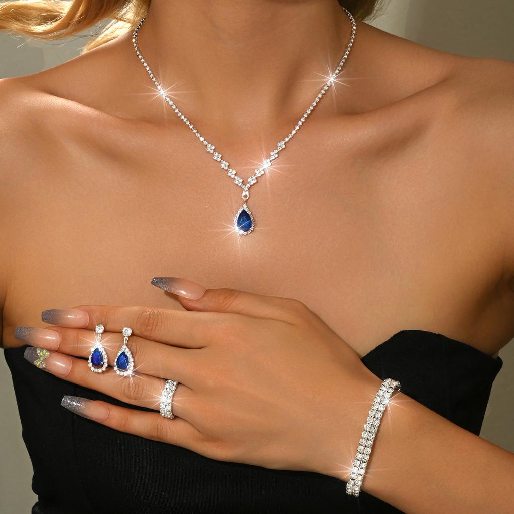 Necklace And Bracelet Accessory Set - Zircon Wedding Accessories Set - Bride's Jewelry Set