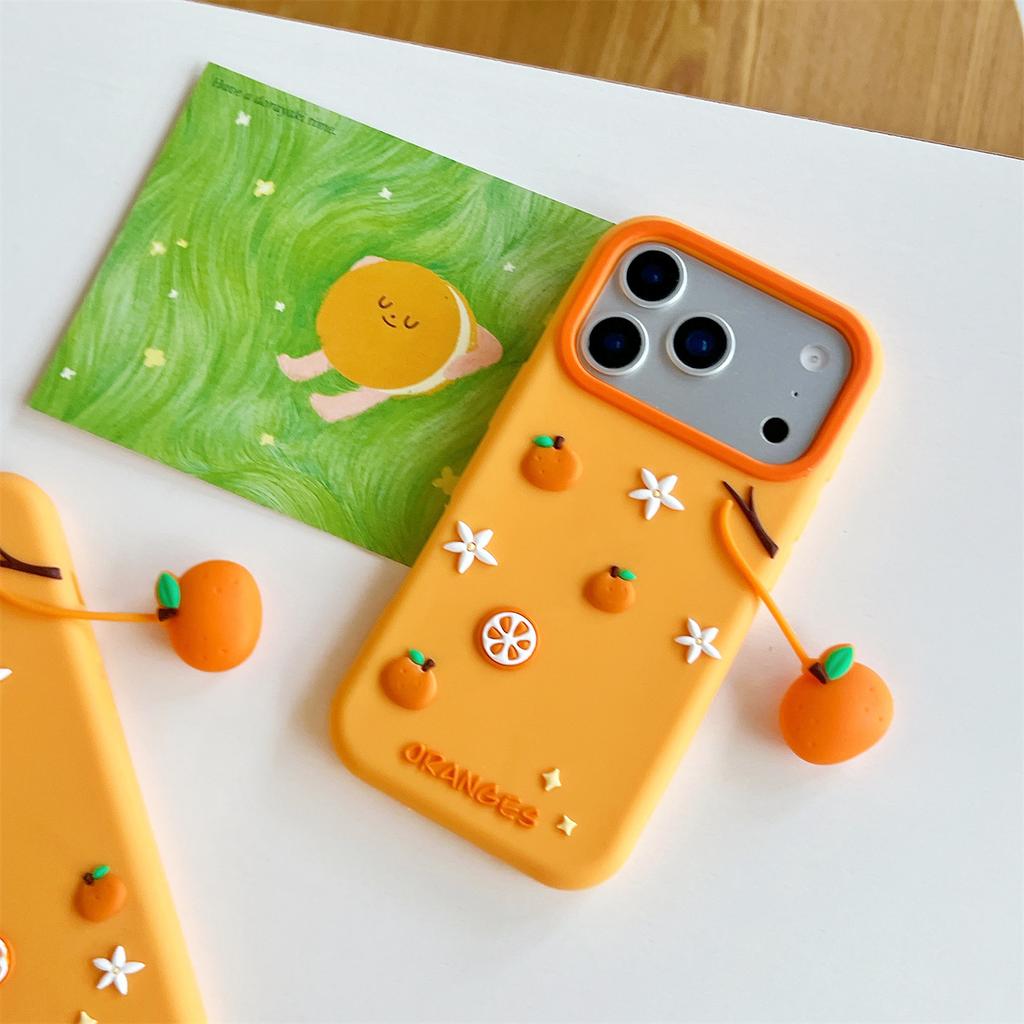 For iPhone 17 Pro Max Silicone Case Cute Orange Shape Pendant Shockproof Phone Back Cover