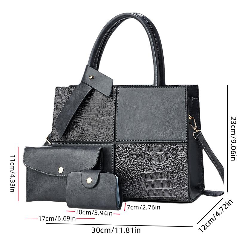 Сумка из 3 предметов с крокодиловым узором, новый лоскутный крокодиловый узор, вместительная легкая сумка через плечо, кошелек для карт и монет
