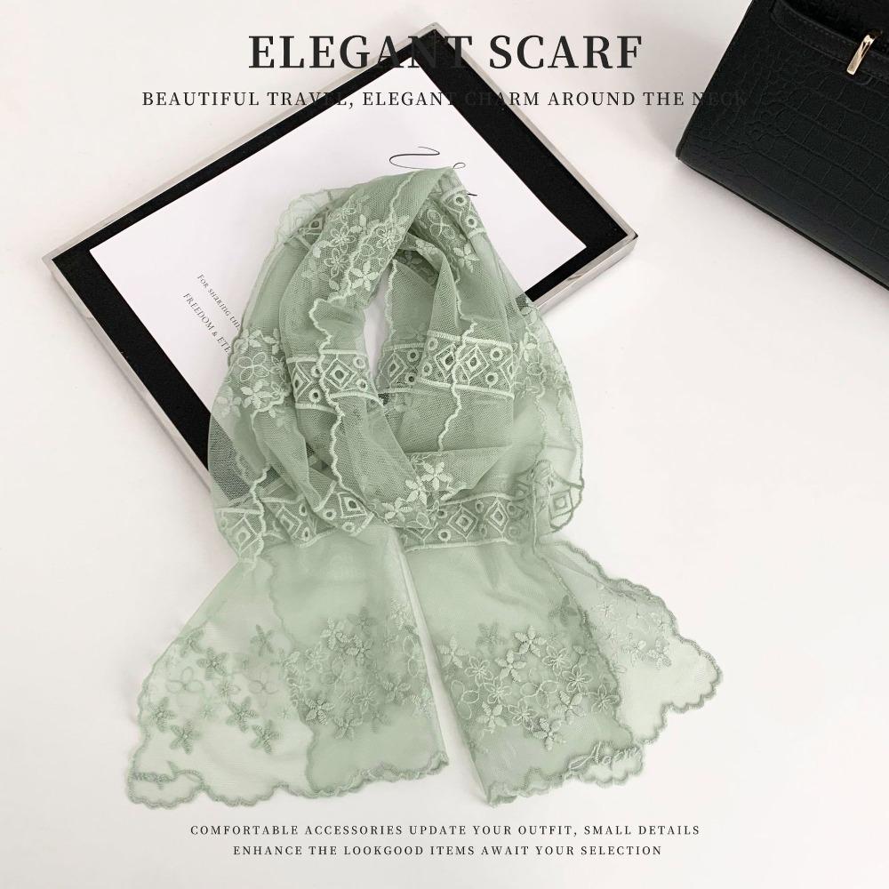 Fashion Ribbon Embroidery Lace Scarf Thin Korean Style Long Scarves Printed Neckerchief Flower Scarf Spring Summer