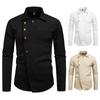 Autumn Men'S Casual Long-Sleeved Shirt Trend Design Ruffian Handsome Solid Color Oblique Placket Shirt Men