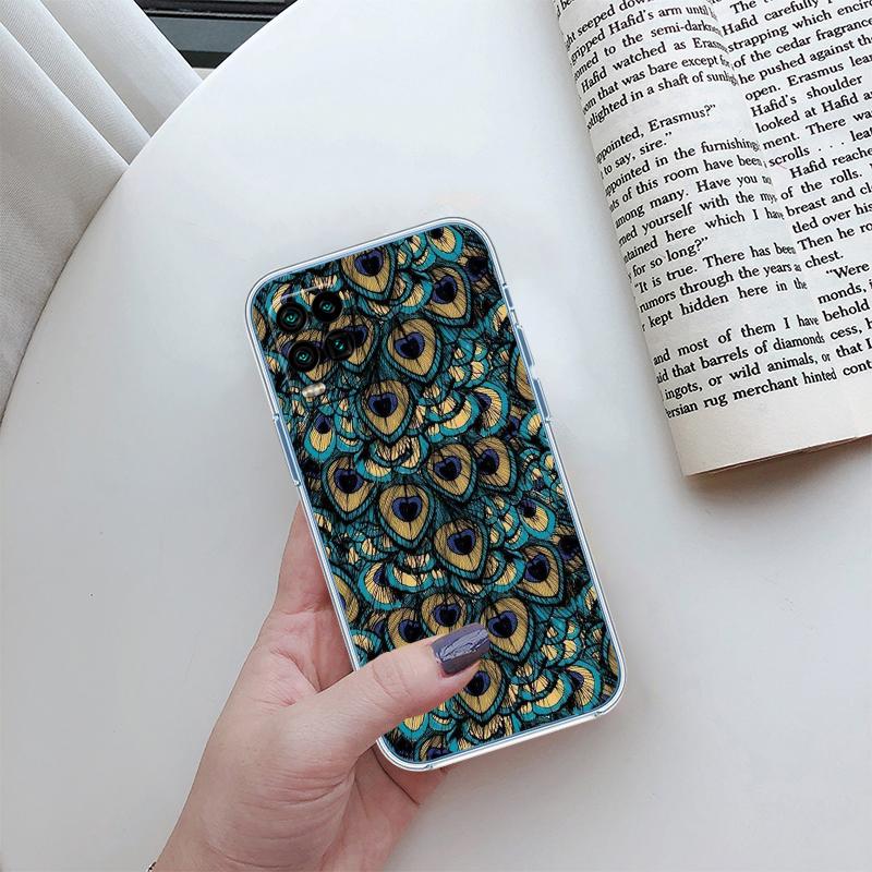 RP55 Peacock feather Transparent Case for LG K22 K30 K40 K40S K41 K42 K50 K50S K51 K51S K52 K61 K62 K71 K92 Q60 Q61 V40 V50 V60