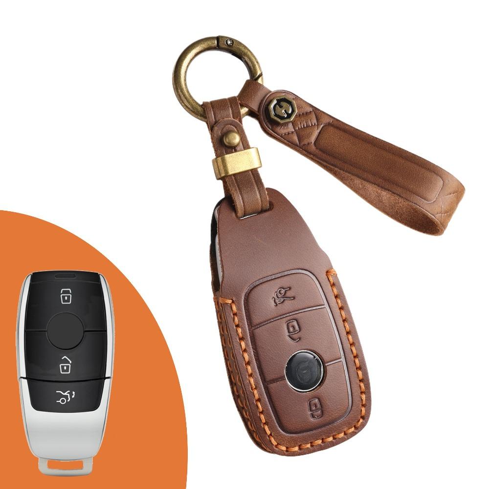 Genuine Leather Car Key Cover Handmade for Mercedes Keychain Unisex Durable Luxury Key Holder