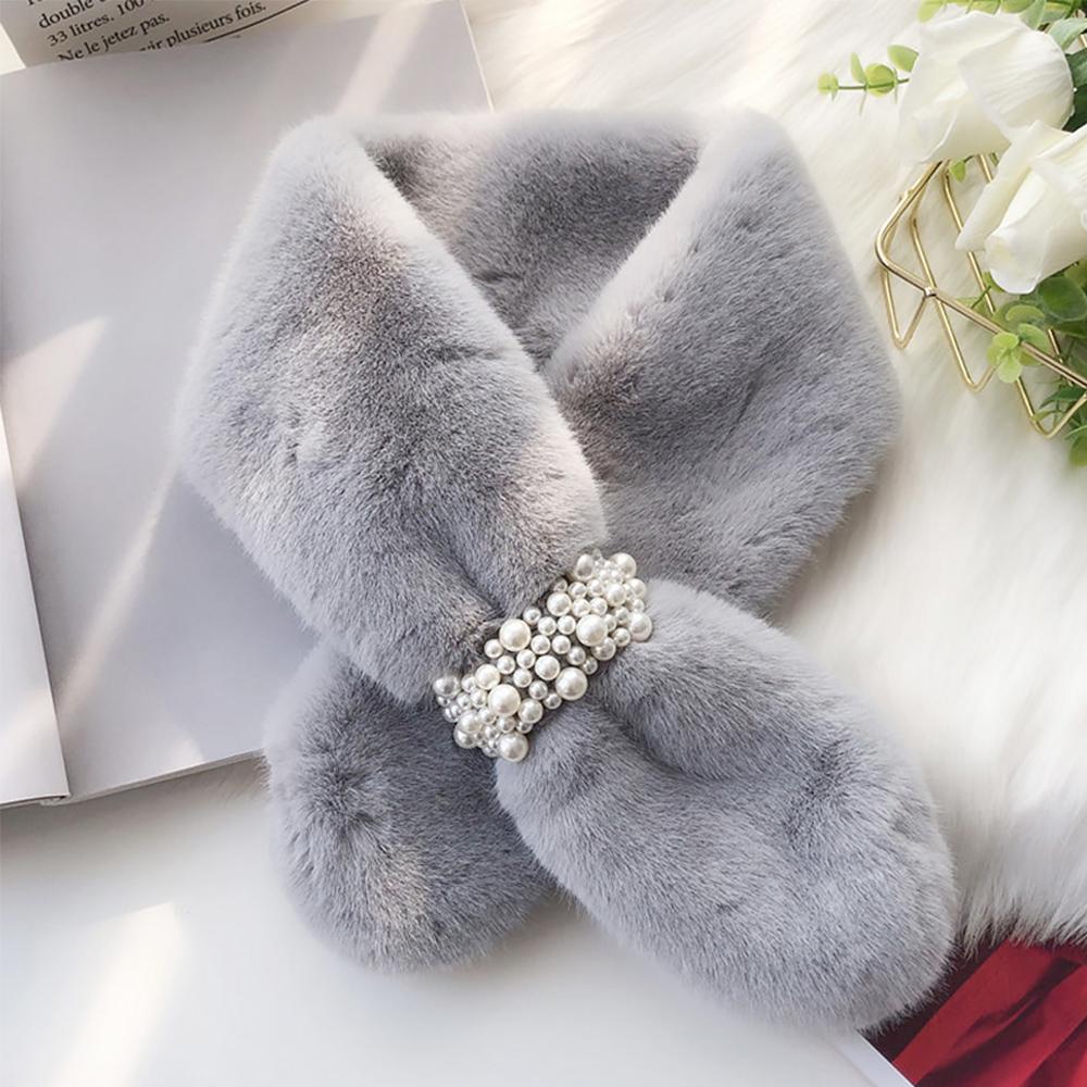 Thicken Winter Imitation Rabbit Fur Pearl Scarfs Neck Warmers Shawl Warm Scarfs