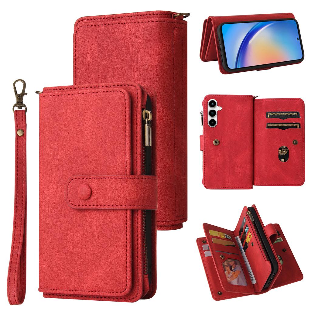 For Samsung Galaxy A35 5G Zipper Wallet Case with 15 Card Slots and Strap Leather Phone Cover