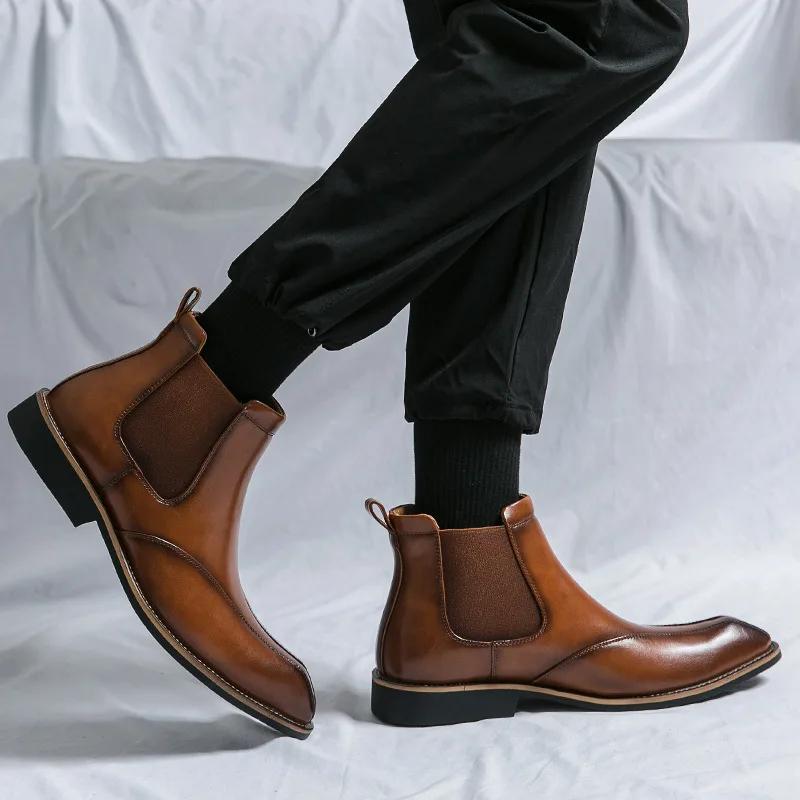 Модные элегантные коричневые мужские туфли, модные высокие кожаные туфли, мужские осенне-зимние роскошные ботинки челси для мужчин, bottines homme