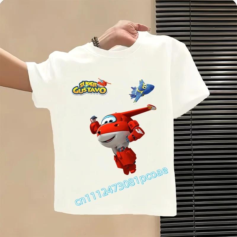 Детская спортивная футболка с коротким рукавом для мальчиков Super Wings 2026, чистое полиэстеровое повседневное топ для девочек с мультяшным принтом, летняя футболка