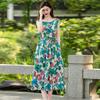 2025 Summer New Retro Printing Cotton and Linen Dress Women's Loose Foreign Style Round Neck Sleeveless Light Medium and Long Dress