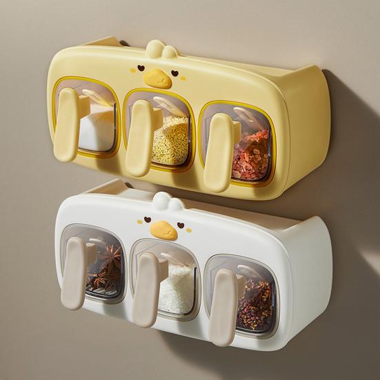 Wall-Mounted Spice Rack with Spoon Transparent Sealed Seasoning Dispenser Multi-Functional Spice Rack Box Jar Kitchen Storage Organizer