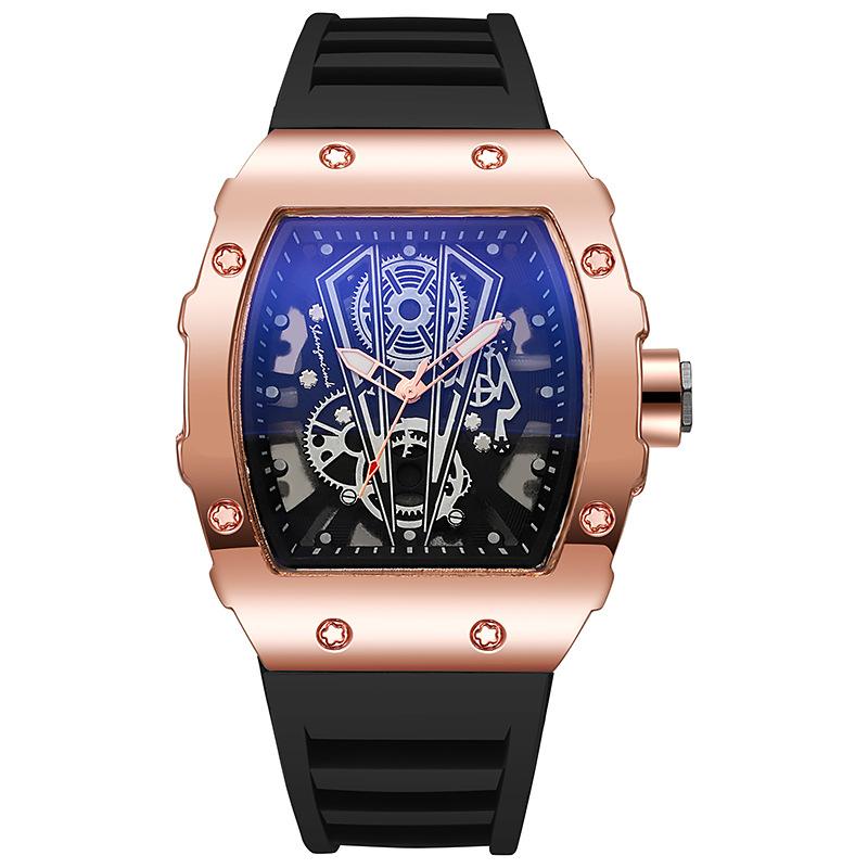 1PC Hollow Richard Barrel Quartz Watch Мужские силиконовые часы Мужские деловые спортивные часы с календарем