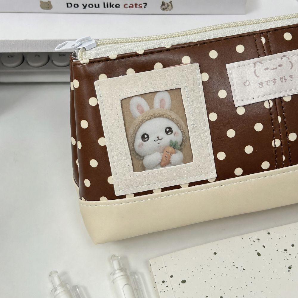 PU Leather Pen Bag Brown Pencil Pouch Waterproof Stationery Bag  School Office