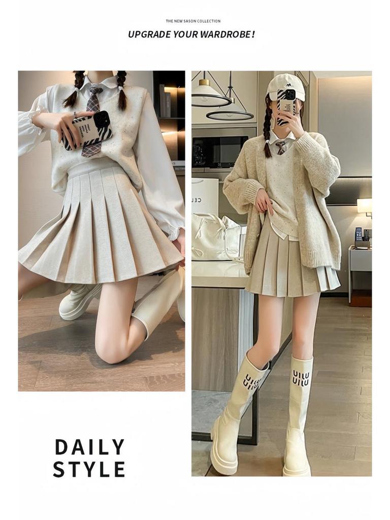 Маленькая юбка А-силуэта с высокой талией из смесовой шерсти с плиссировкой для осени/зимы