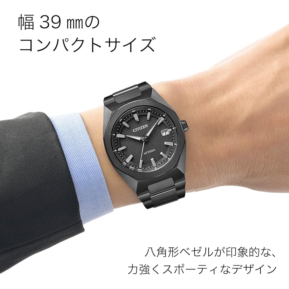 Мужские часы Citizen Attesa Eco-Drive на солнечной батарее Черный титан 3 стрелки Водонепроницаемые Аналоговые Сапфировое стекло