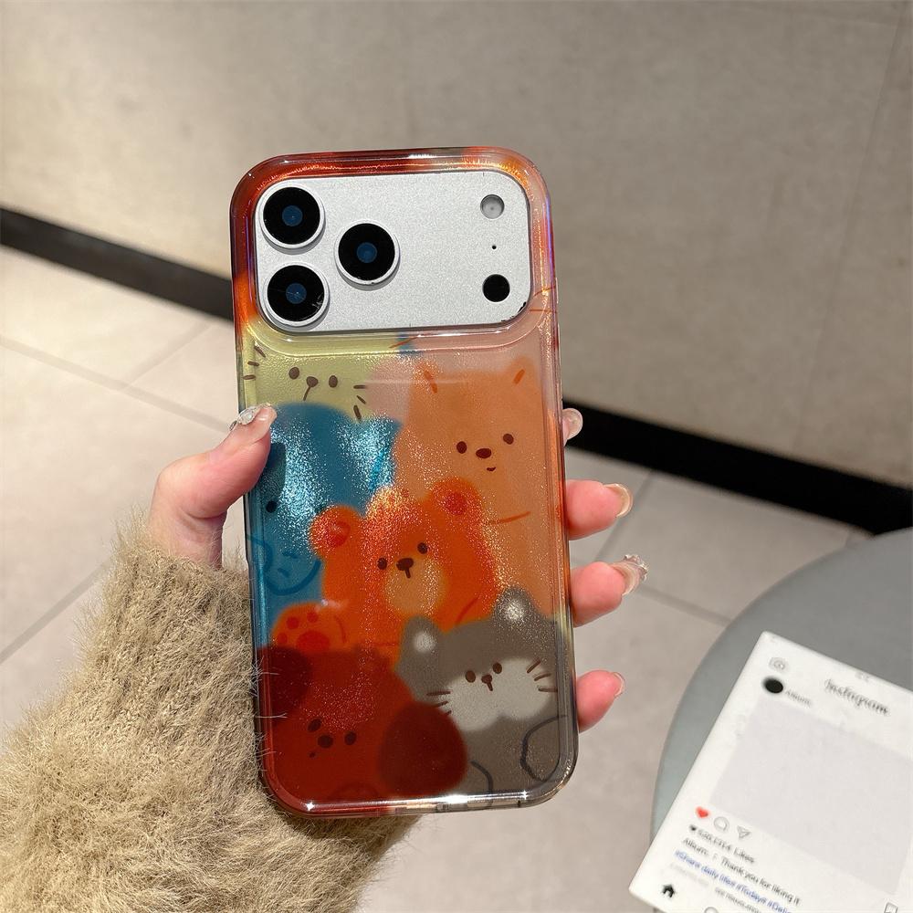 Милые Чехлы для Телефона с Блестящим Медведем и Котенком для iPhone 14 13 15 Pro 17 16 Pro Max Чехол Ударопрочный Funda Милый Защитный Чехол