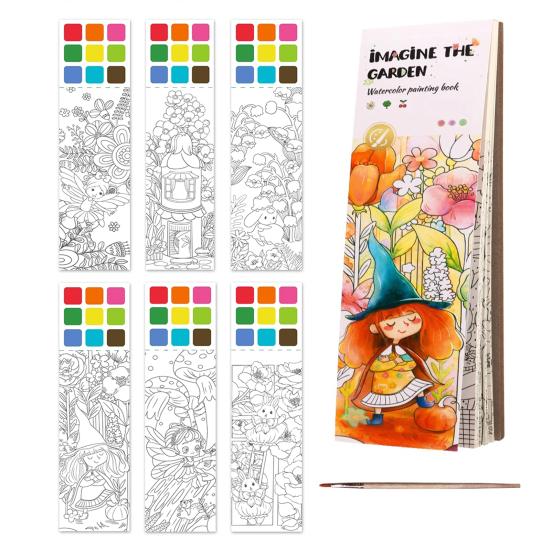 Детская акварельная раскраска с пигментной кисточкой, 20 страниц, портативная карманная тетрадь для рисования акварелью, подарок для малышей и девочек