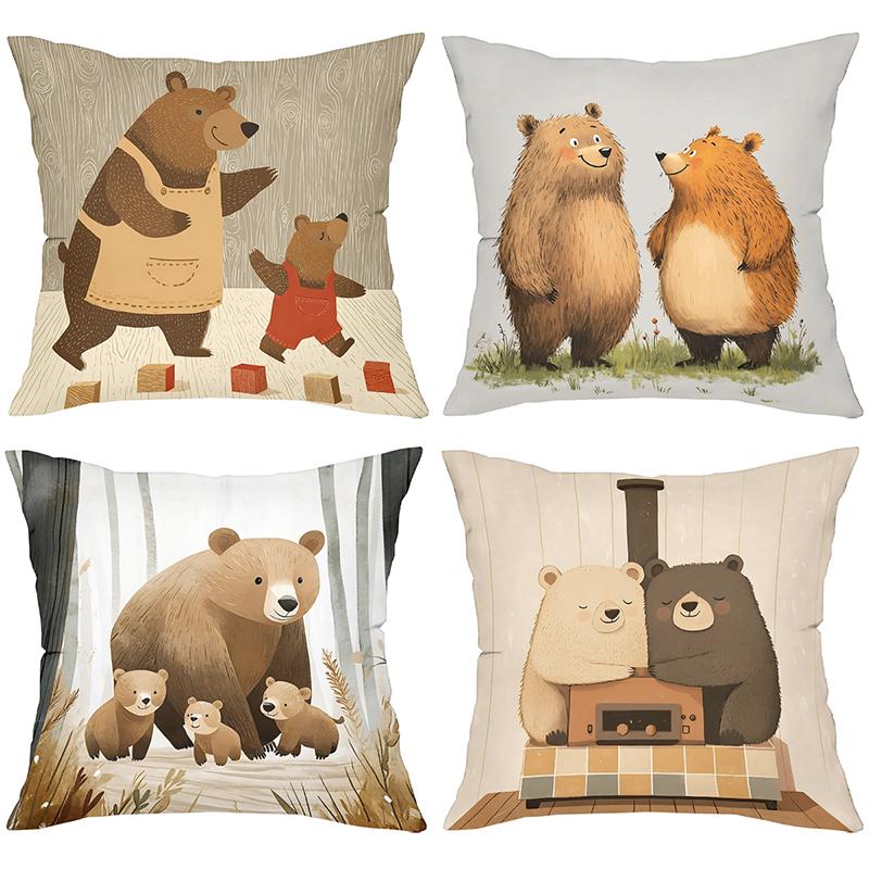Cute Bear Patterned Throw Pillows for Home Decor Polyester pillowcase, sofa decorative cushion cov Headboard Pillow