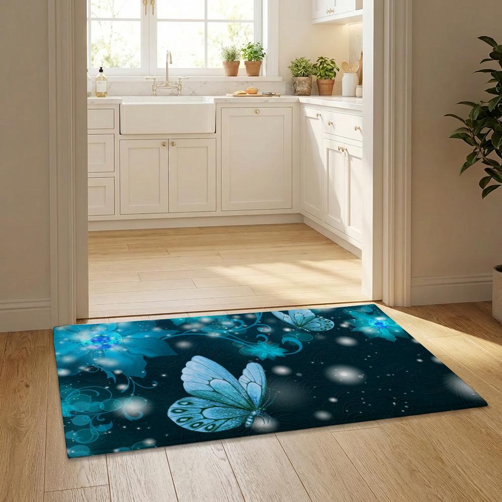 Color Butterfly Floor Mat Flannel Door Mat Non-Slip Bedroom Living Room Home Decor