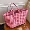Original Simple Niche Large-capacity Canvas Bag Women's Summer 2025 New Versatile Plaid Handbag Student Tutoring Bag