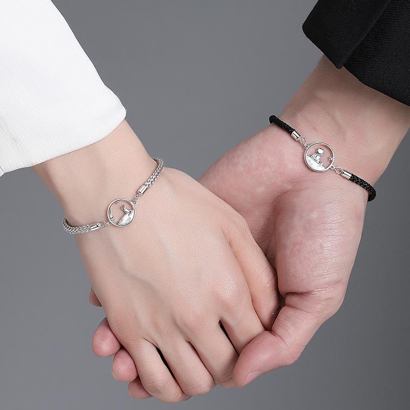 Набор браслетов для пар, подвеска «Принц, маленькая лисичка», титановая сталь, глянцевая веревка, браслет-подвеска на День святого Валентина, юбилей, ювелирное изделие, подарок