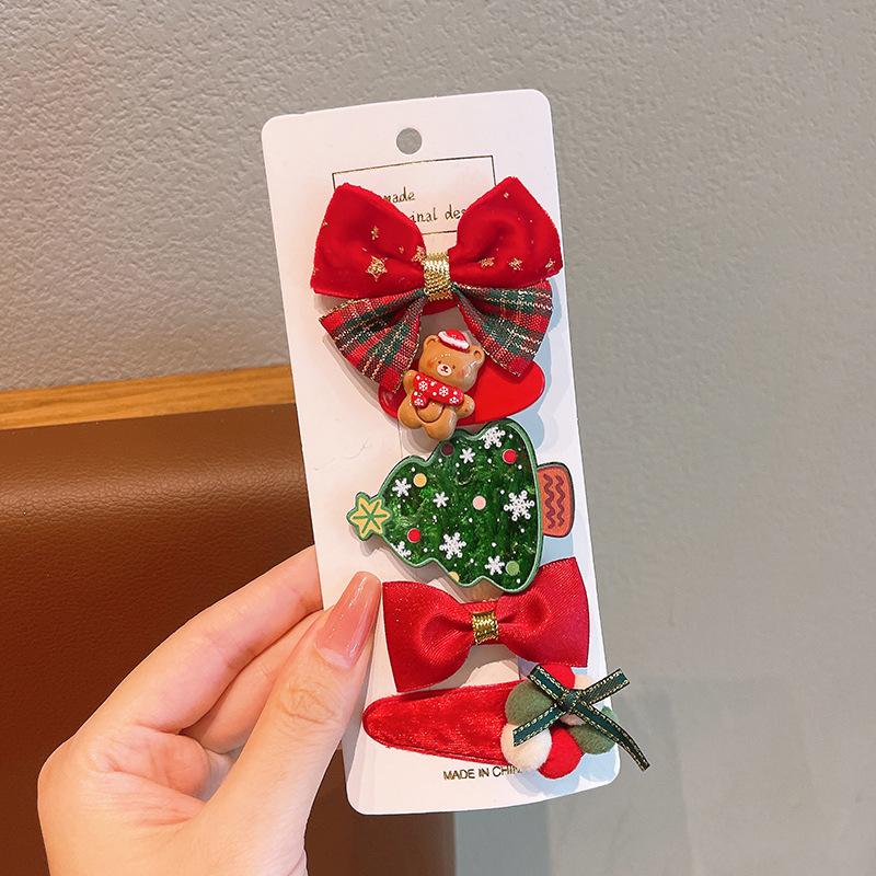 Christmas Hair Accessories Set for Kids: Cute Cartoon Hair Clips & Ties for Little Girls