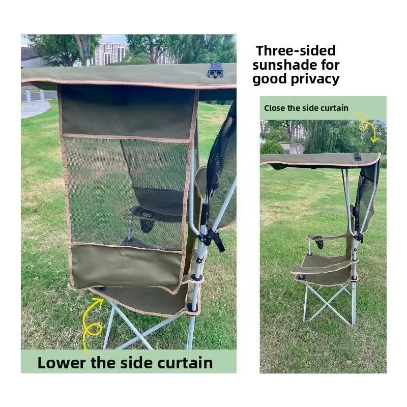 Уличное складное кресло с солнцезащитным козырьком для кемпинга, рыбалки, пляжа. Портативный компактный дизайн. Удобное для барбекю, пикника, отдыха.