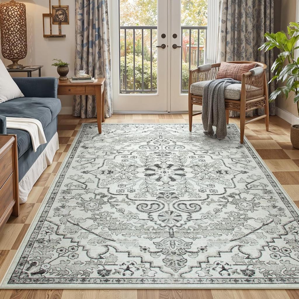 Large Soft Bedroom Rug, Bohemian Medallion Non Slip Non Shedding Low Pile Accent Print Indoor Carpet Dining Room Office Playroom