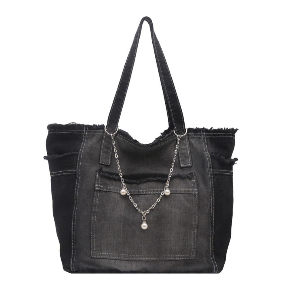 Korean Style Canvas Tote Bag Simple Underarm Packs Cute Denim Shoulder Bag Outdoor