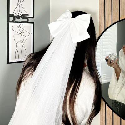 Свадебная фата из сетки с бантом, двухслойная сетка, сказочный эффект, свадебный головной убор, идеальный свадебный аксессуар