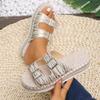 Thick-soled Large-size Slippers for Women, Belt Buckle Open-toed Hemp Rope Woven Bottom Fashionable One-word Sandals for Women