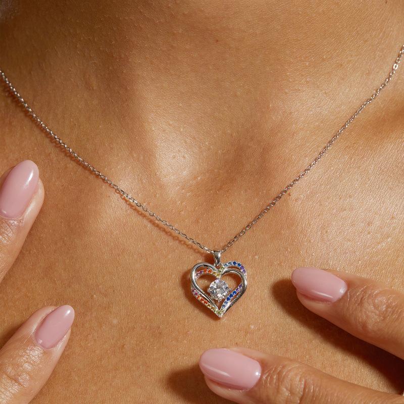 Rainbow Heart Pendant S925 Silver Ocean Heart Clavicle Chain - European & American Fashion