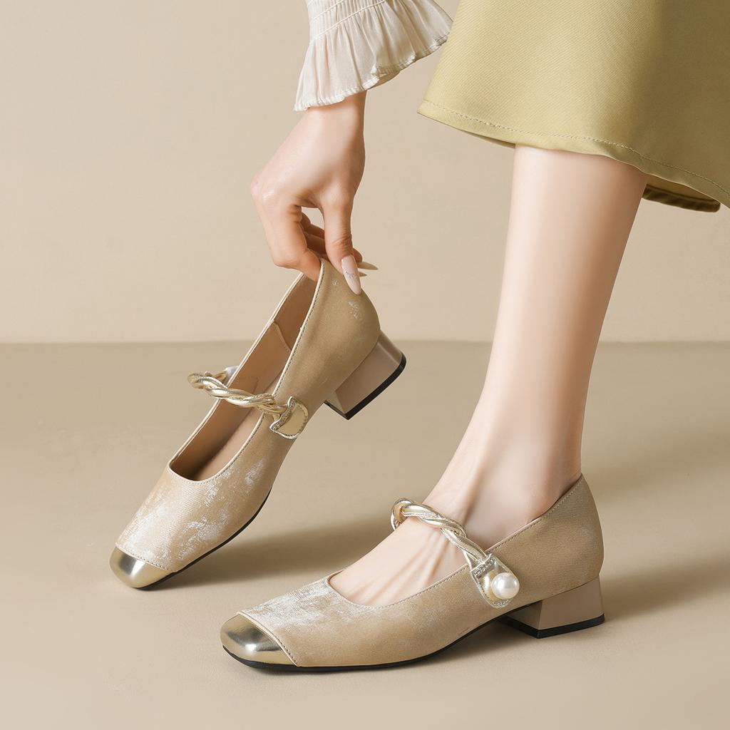 Weiwei Girl 9258-6 Square Head French Mary Jane Shoes Spring and Autumn New Chinese Style Thick Heel Shallow Mouth Single Shoes Women