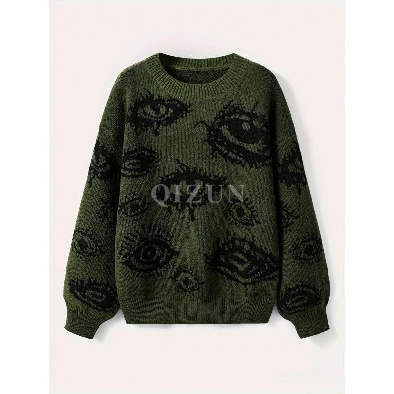 3D Print Loose Street Style Color Block Pullover Sweater for Autumn/Winter