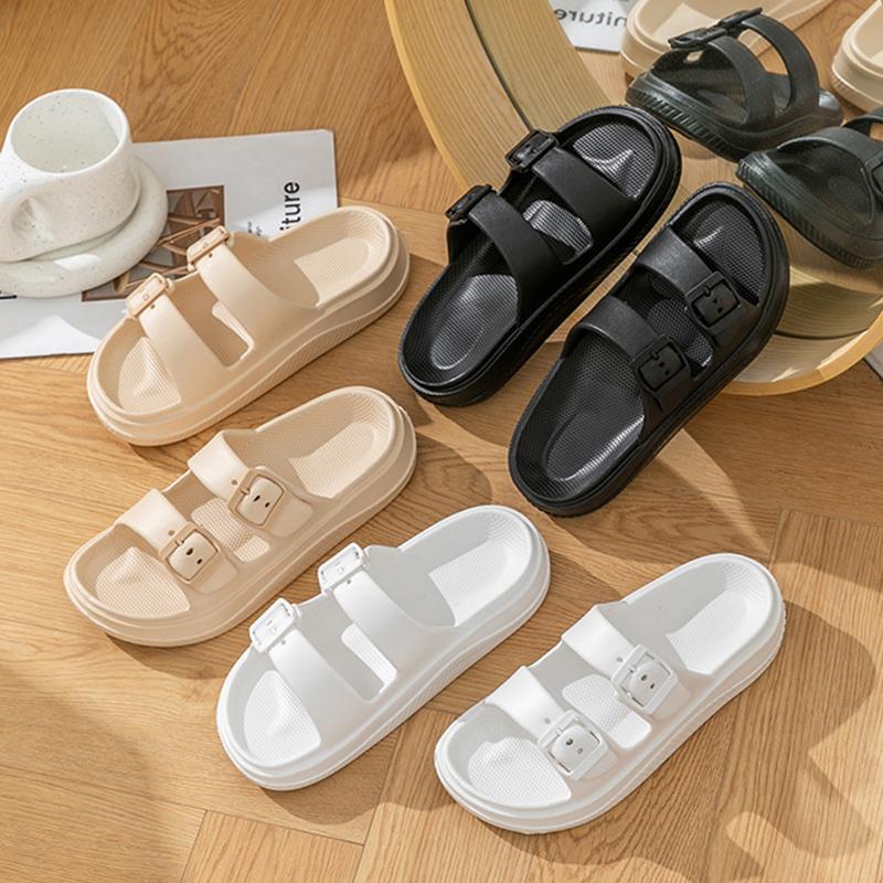 Тапочки Eva с мягкой подошвой и двойной пряжкой для женщин, толстые сандалии на толстой платформе, женские летние нескользящие пляжные шлепанцы
