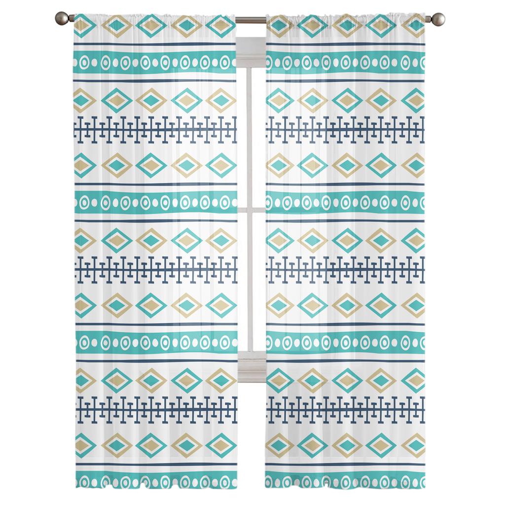 Геометрический узор Прозрачные шторы для гостиной спальни Домашний декор кухни Тюль для окон Вуаль Шторы