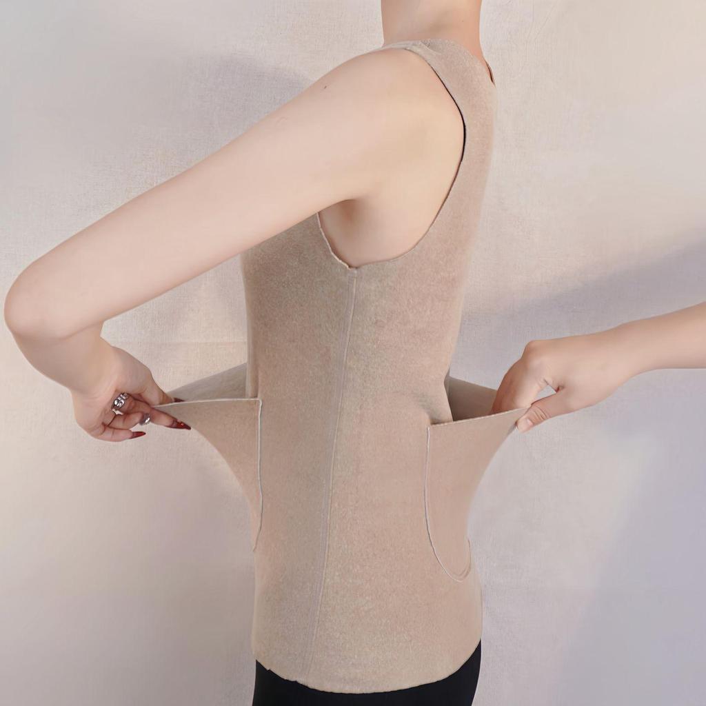 Женский бесшовный теплый жилет из бархата с начесом, двойными карманами и защитой талии для осени и зимы