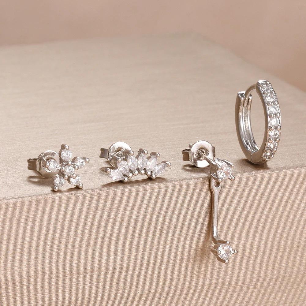 Cross-Border Hot Selling Real Electroplated Zircon Earrings Chic Exquisite Compact Temperamental Design for Women