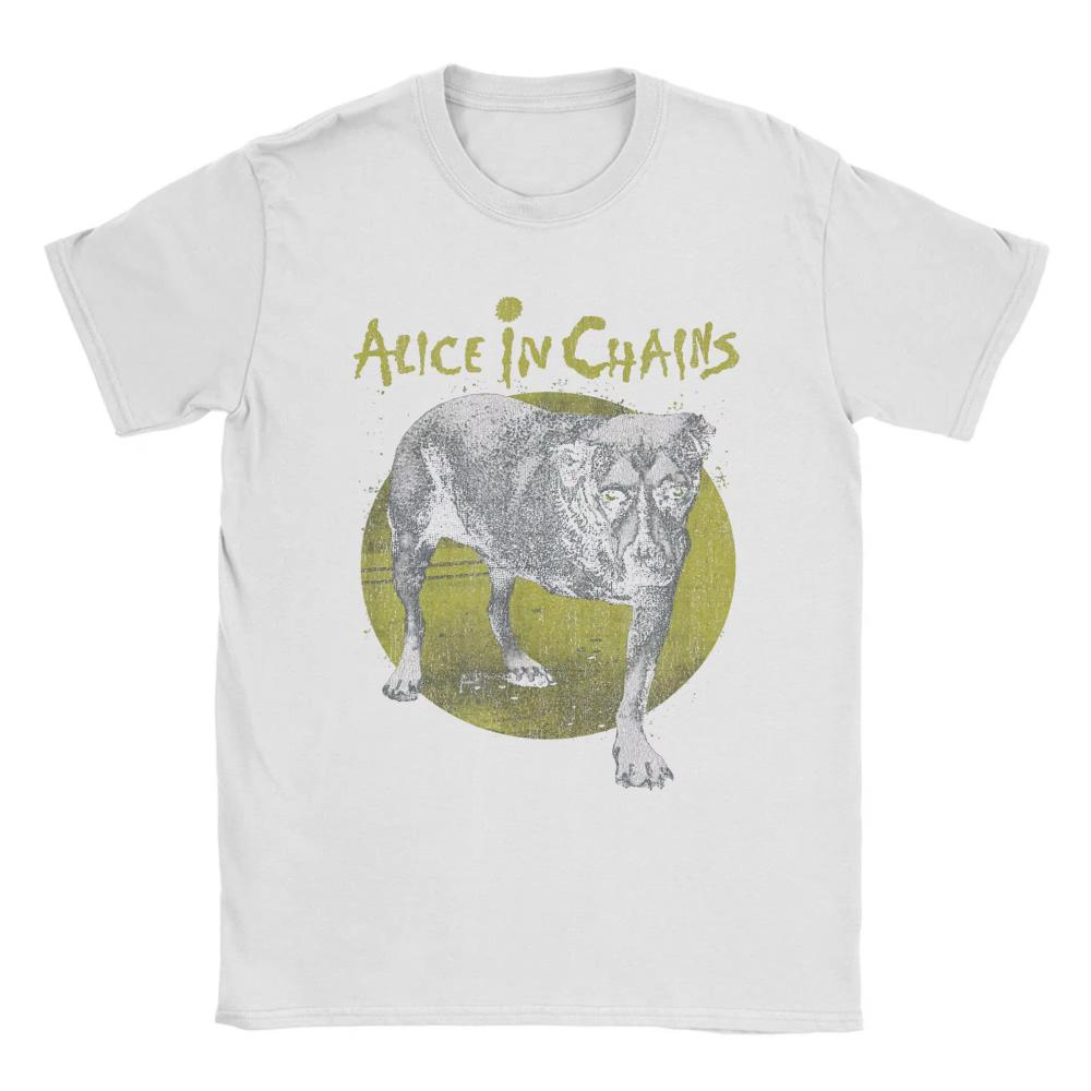 Новинка Футболка с собакой группы Alice in Chains Мужская с круглым вырезом Хлопковые футболки Тяжелый металл Музыка Одежда с коротким рукавом