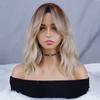Short Ombre Blonde Wavy Wig with Natural Bangs Synthetic Fiber Shoulder Length Daily Wear Wavy Wig